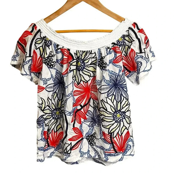 Skies Are Blue Anthropologie Floral Embroidered Blouse Off Shoulder Women’s S - Picture 5 of 9
